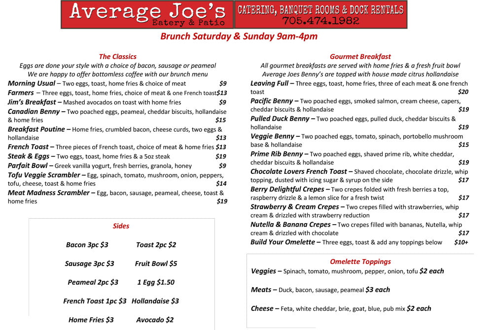 Our Menu Average Joes Eatery & Patio Bar